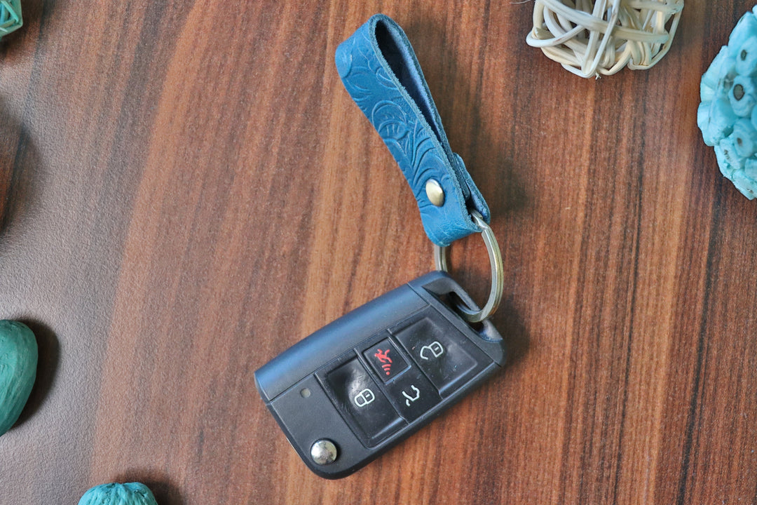 Blue Leather Keychain-Lucasgift