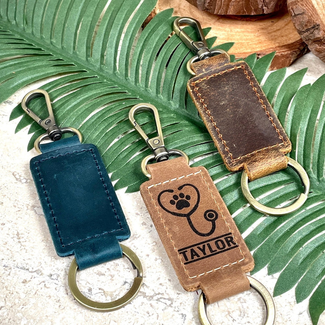 Veterinarian Leather Keychain with Heavy Duty Ring & Clasp-Lucasgift