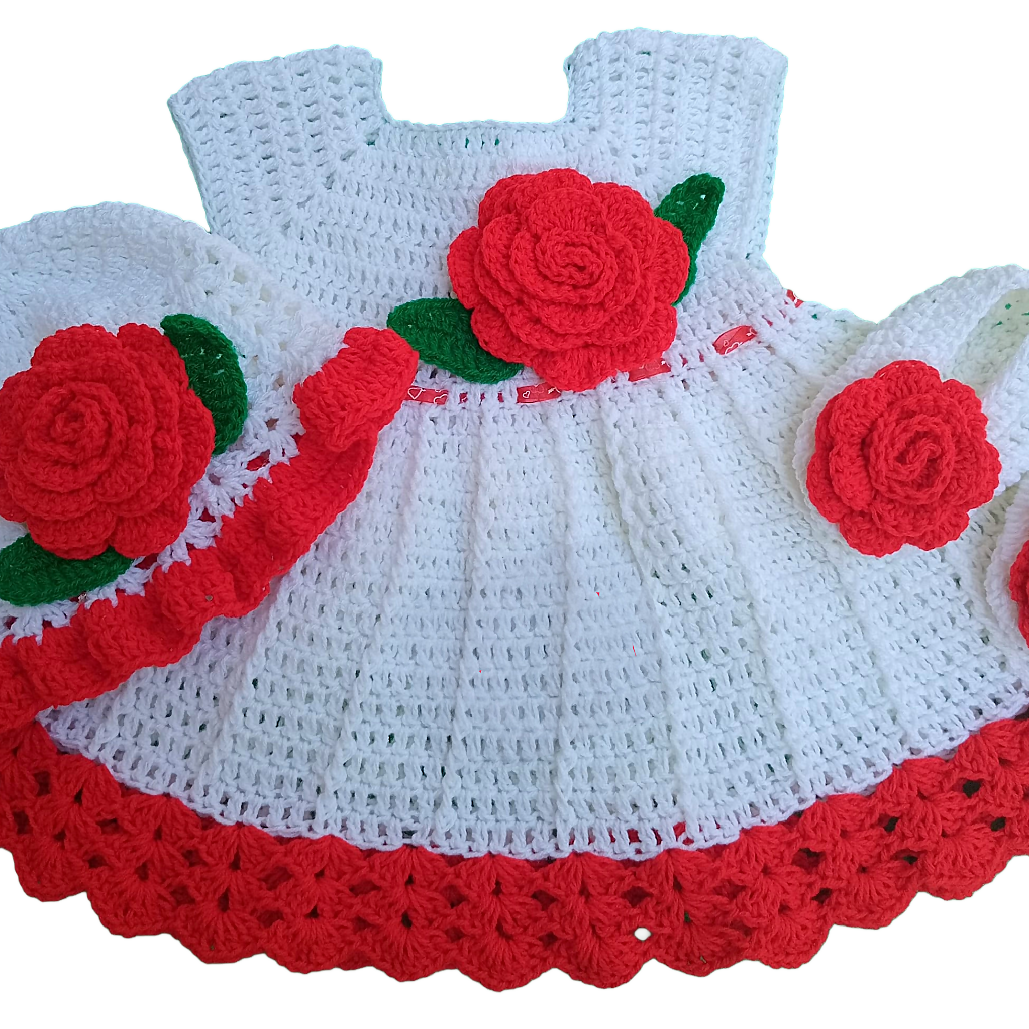 Handmade Crochet Rose Baby Dress - White & Red Baby Girl Frock - 1-12 Months - Colors Available - Acrylic Yarn/Pure Cotton/Milk Cotton 6 Handmade Crochet Rose Baby Dress - White & Red Baby Girl Frock - 1-12 Months - Colors Available - Acrylic Yarn/Pure Cotton/Milk Cotton 6