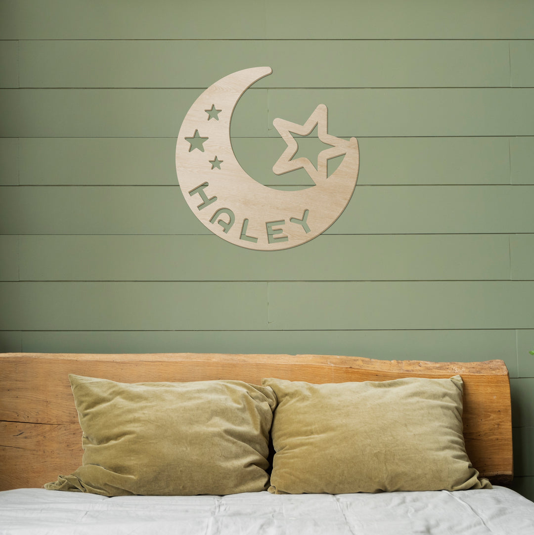 Moon and Star Name Wood Sign-Lucasgift