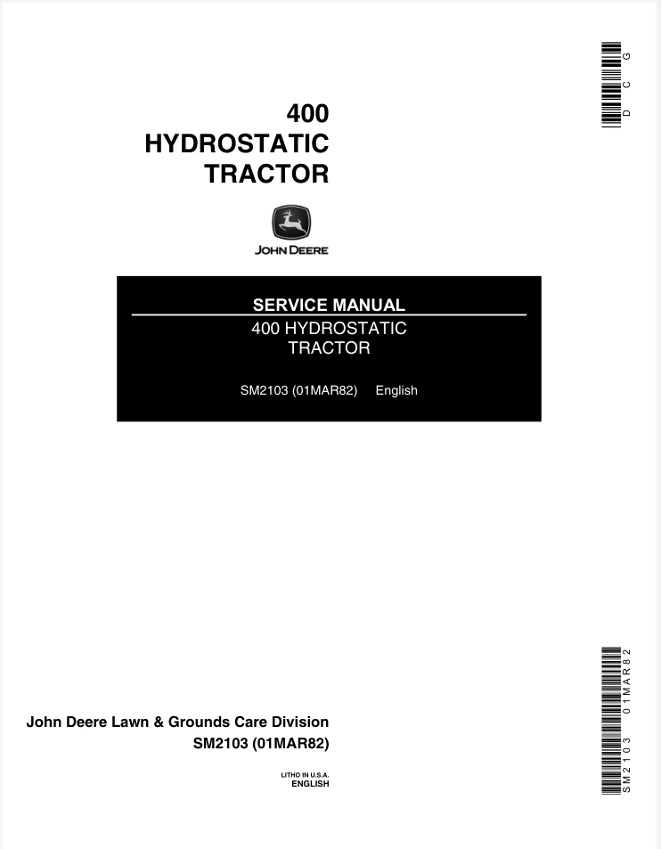 JOHN DEERE 400 HYDRO TRACTOR SERVICE REPAIR SHOP MANUAL- on Lucasgift