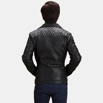 Men's Handmade Black Studded Leather Biker Jacket – Premium Genuine Motorcycle Leather Jacket