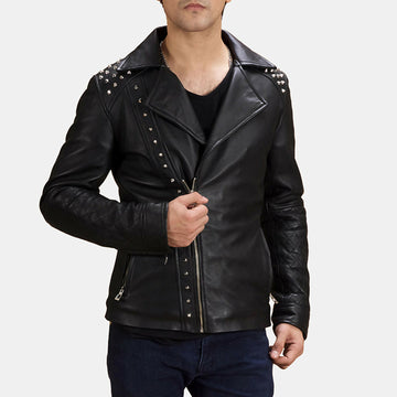 Men's Handmade Black Studded Leather Biker Jacket – Premium Genuine Motorcycle Leather Jacket