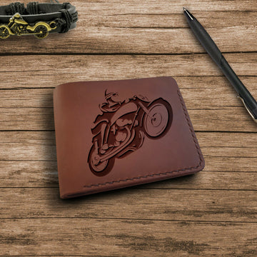 Gifts for Motorcycle Rider Grandpa, Personalized Wallet, Engraved Full Grain Leather Bifold Wallet for Men, Custom Slim Front Pocket Wallet- on Lucasgift