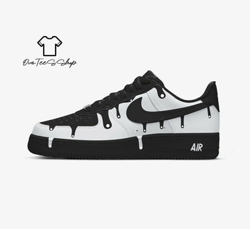 Custom White Drip Black AF1 Sneakers, Hand Painted Personalized Shoes