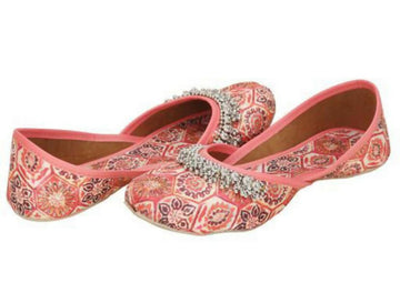 Orange Embroidered Green Jutti: Handmade Punjabi Khussa Shoes- on Lucasgift