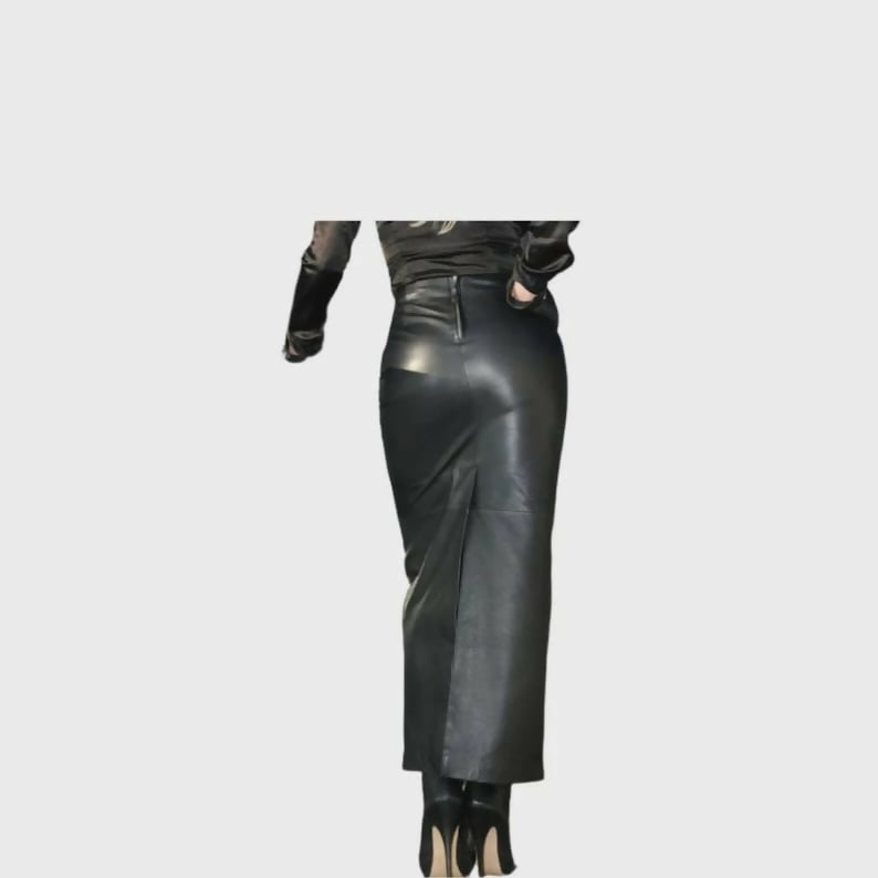 High Waisted Black Sheepskin Leather Maxi Skirt Genuine Evening Wear- on Lucasgift