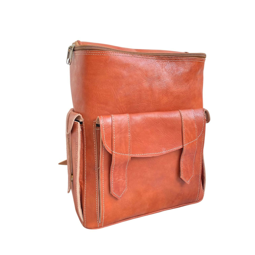 Moroccan Handcrafted Real Leather Backpack Artisanal Premium Travel Bag- on Lucasgift