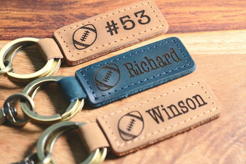 Football Personalized Keychain / Keyring / bag Tag / Name Tag - Leather Keychain- on Lucasgift