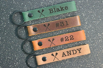 SLIM Lacrosse Keychain, Personalized Sports Keychain, Team Gifts, Player Gifts, Lacrosse Gift, LEATHER KEYCHAIN- on Lucasgift