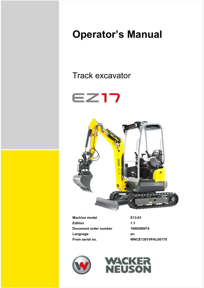 WACKER NEUSON EZ17 TRACKED EXCAVATOR OPERATORS MANUAL- on Lucasgift