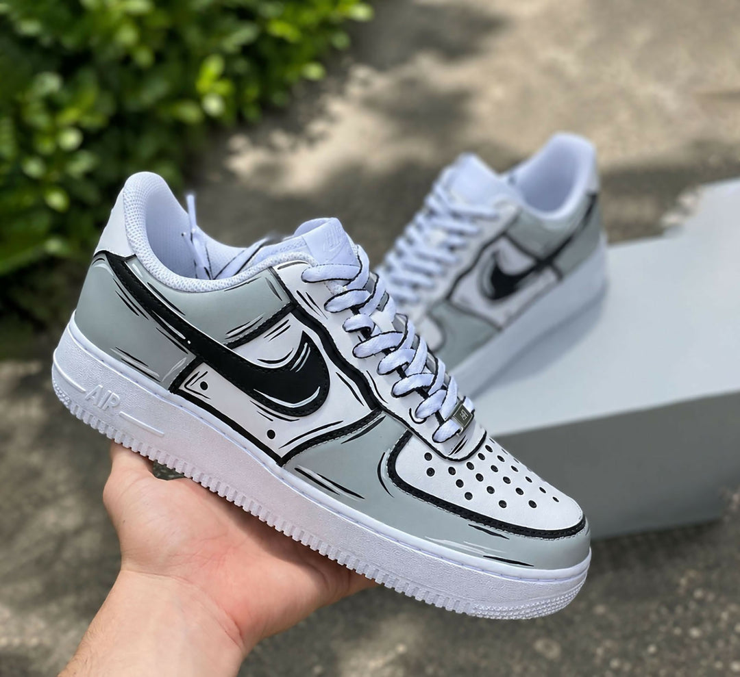 Custom Grey Cartoon AF1 Sneakers, Hand Painted Personalized Shoes