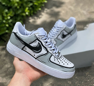 Custom Grey Cartoon AF1 Sneakers, Hand Painted Personalized Shoes