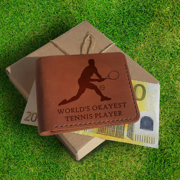 Tennis Gifts for Men. Personalized Wallet. Engraved Custom Leather Slim Bifold Minimalist Wallets for Men. Personalized Leather Gift for Him- on Lucasgift