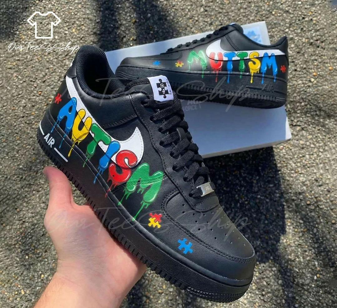Custom Autism Puzzle AF1 Sneakers, Hand Painted Personalized Shoes