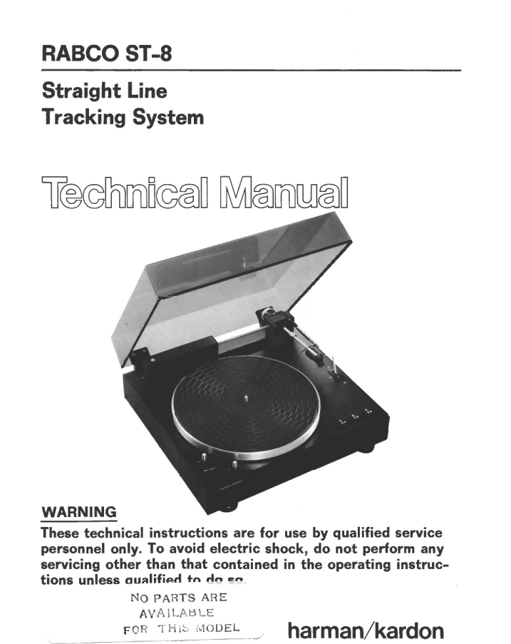 HARMAN KARDON RAPCO ST-8 ST8 ORIGINAL Service Manual- on Lucasgift