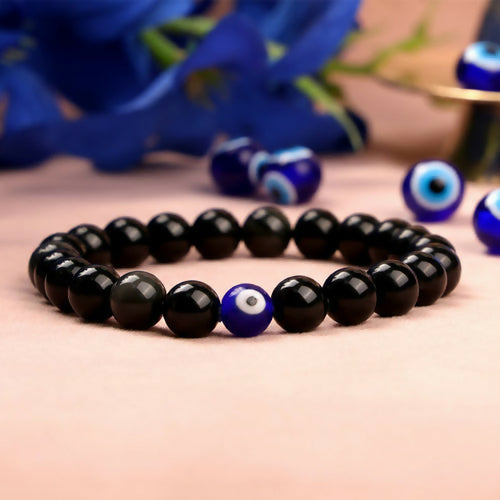 Black Onyx and Blue Evil Eye Protection Bracelet