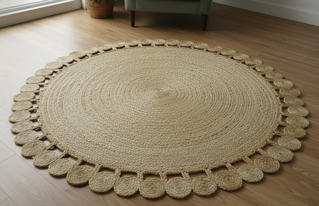 Sonia Artisan | Eco-Friendly Jute Rug | Unique Cutout Border | Living Room & Bedroom Decor- on Lucasgift