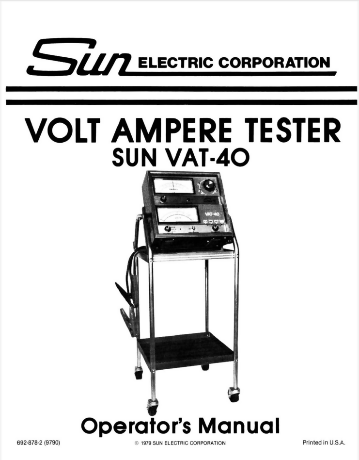 Sun Electric Vat 40 Operators Manual- on Lucasgift