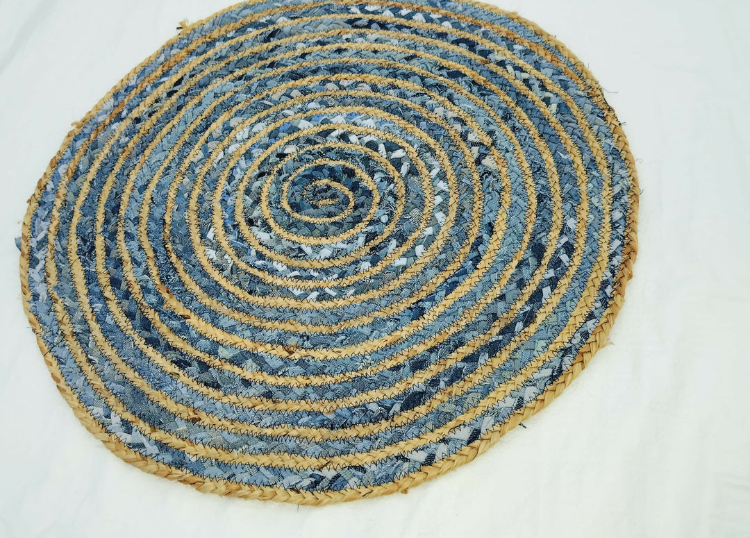 Handmade Jute Denim Round Rug: Boho Eco-Friendly Decor- on Lucasgift