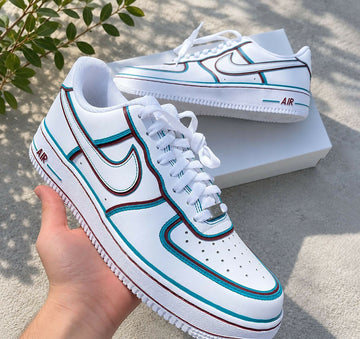 Custom Blue Red Line AF1 Sneakers, Hand Painted Personalized Shoes