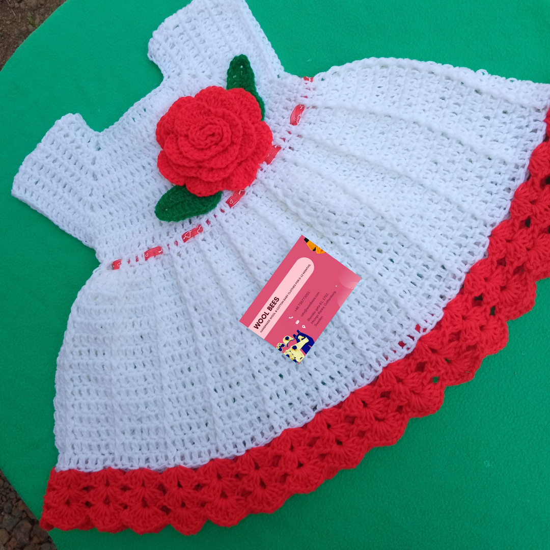Handmade Crochet Rose Baby Dress - White & Red Baby Girl Frock - 1-12 Months - Colors Available - Acrylic Yarn/Pure Cotton/Milk Cotton- on Lucasgift