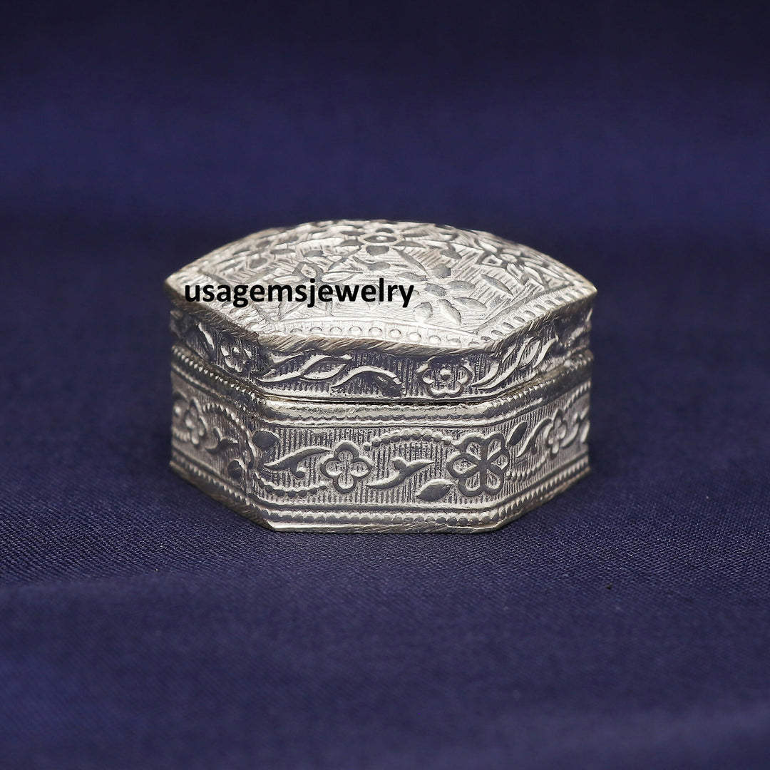 925 Sterling Silver Polygon Kajal Trinket Sindur Box Handmade Bridal Gift | Weight 22.3 Grams BJ1020- on Lucasgift