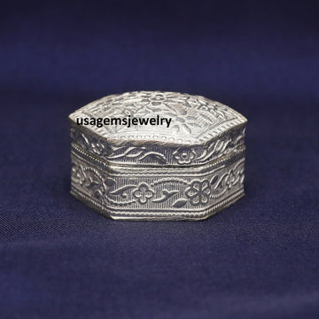 925 Sterling Silver Polygon Kajal Trinket Sindur Box Handmade Bridal Gift | Weight 22.3 Grams BJ1020- on Lucasgift