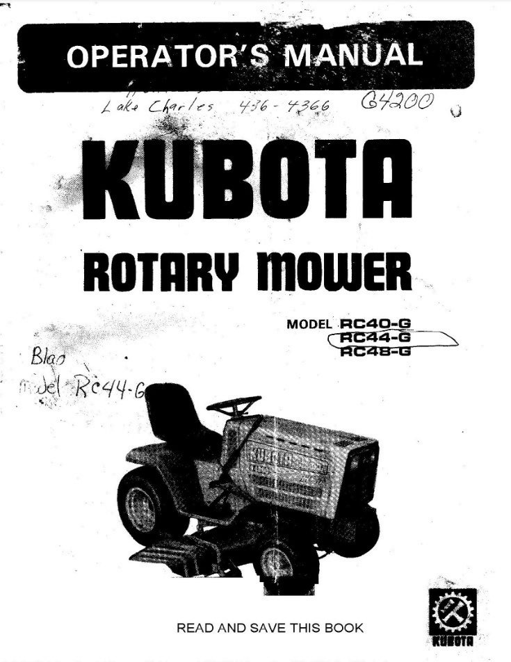 Kubota Rotary Mower RC40-G RC44-G RC48-G Operator manual- on Lucasgift