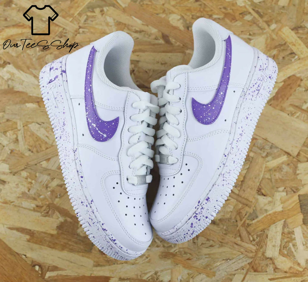 Custom Purple Splatter AF1 Sneakers, Hand Painted Personalized Shoes- on Lucasgift