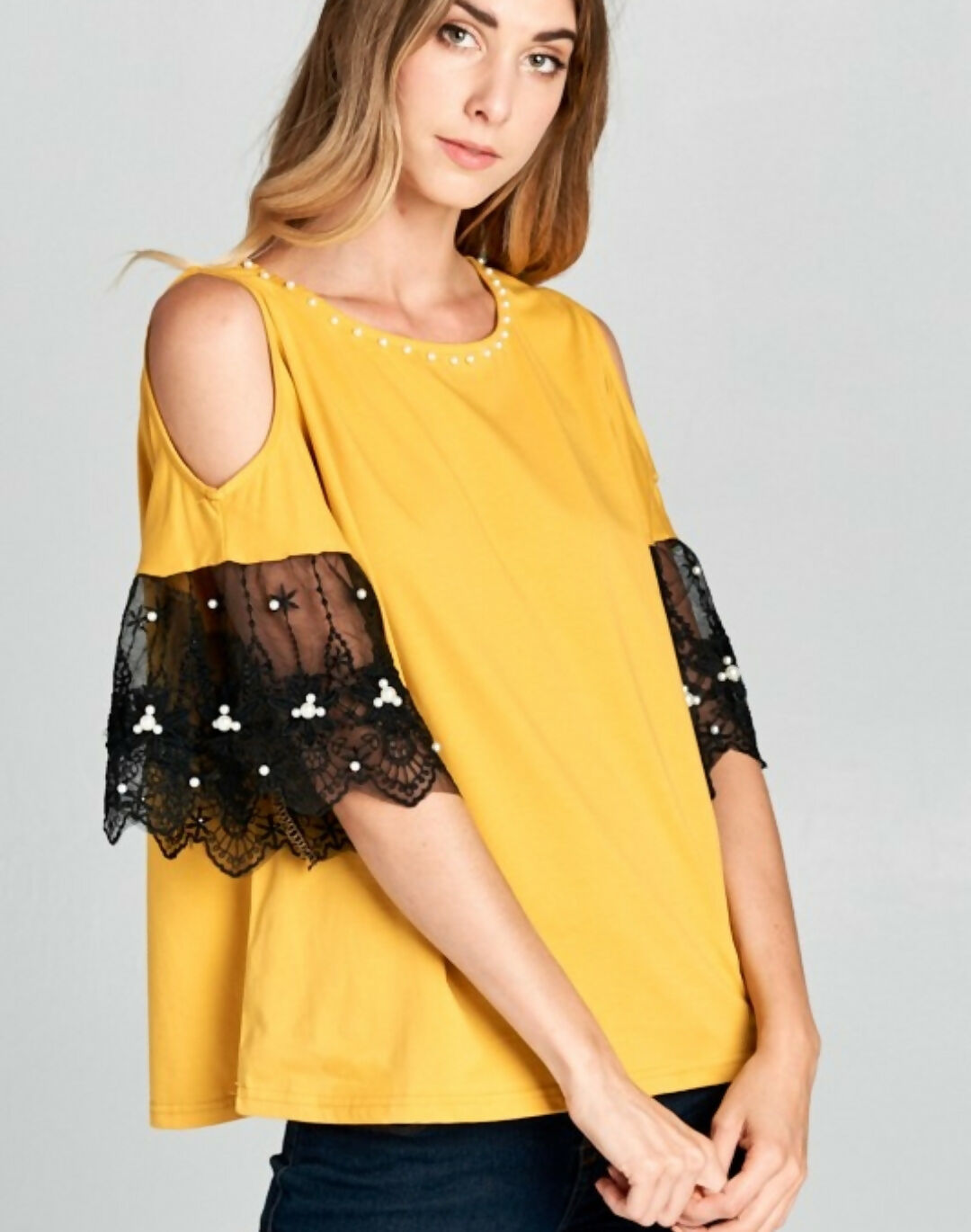 Crochet Lace Cold Shoulder Sleeves Top- on Lucasgift