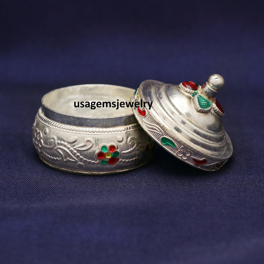 925 Sterling Silver Antique Handmade Bride’s Eye Kajal Box | Surma Kumkum Sindur Trinket Box | Weight 25.4 Grams BJ1012- on Lucasgift