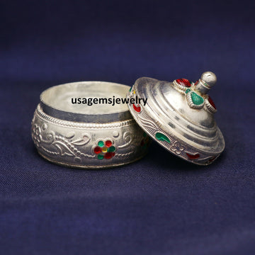 925 Sterling Silver Antique Handmade Bride’s Eye Kajal Box | Surma Kumkum Sindur Trinket Box | Weight 25.4 Grams BJ1012- on Lucasgift