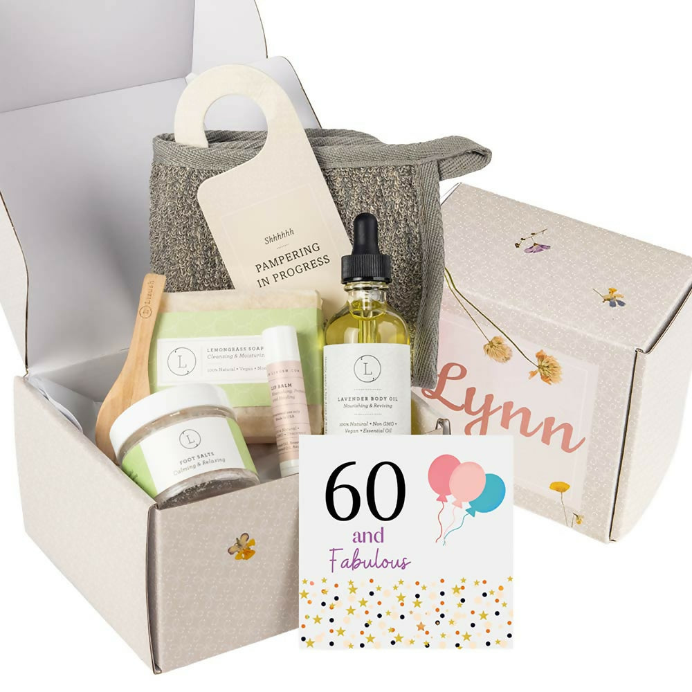 60 and Fabulous - 60th Personalized Self care gift box, Natural skincare gift set- on Lucasgift