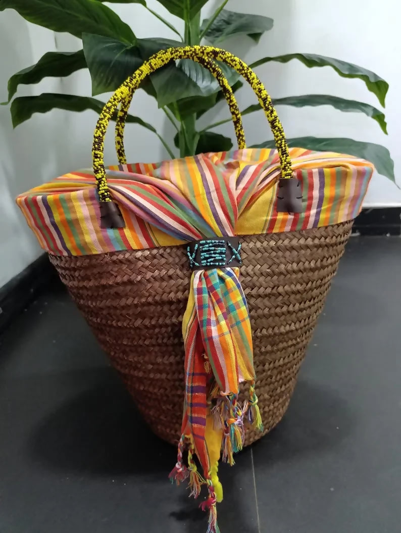 African tote bag with beaded handles | Handwoven bag | Beautiful woven bag | Unique gift for her- on Lucasgift