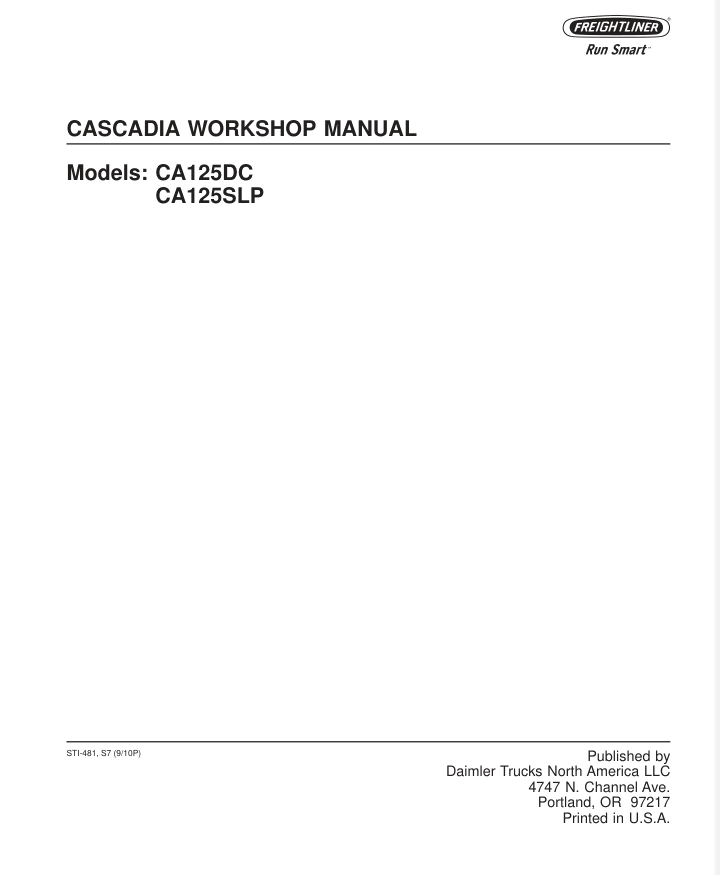 Freightliner Cascadia CA125 DC CA125 SLP Semi-Truck Workshop Service Manual- on Lucasgift