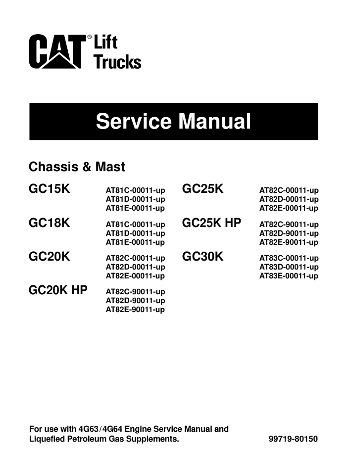 CAT Caterpillar GC15K GC25K (HP) GC30K Forklift Service Repair Manual- on Lucasgift