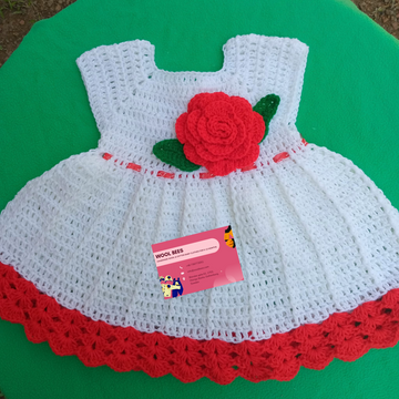 Handmade Crochet Rose Baby Dress - White & Red Baby Girl Frock - 1-12 Months - Colors Available - Acrylic Yarn/Pure Cotton/Milk Cotton- on Lucasgift