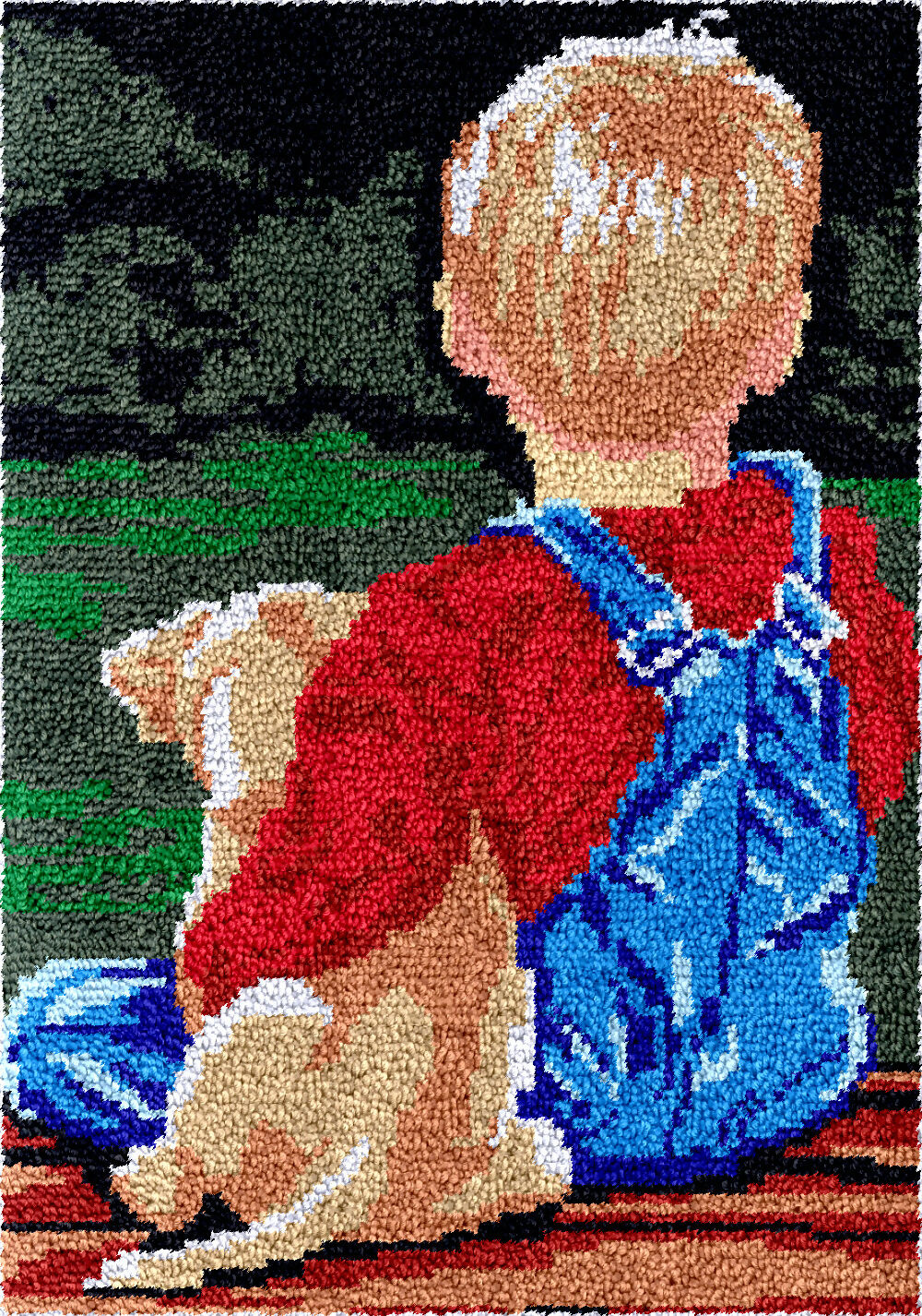 Rug Making Latch Hooking Kit | Boy with Puppy-60x40cm-Blank Canvas on Lucasgift