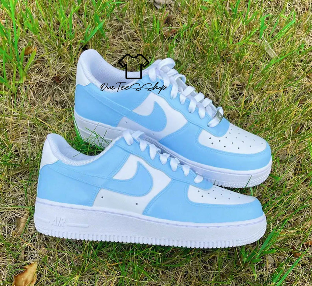 Custom Blue AF1 Sneakers, Hand Painted Personalized Shoes