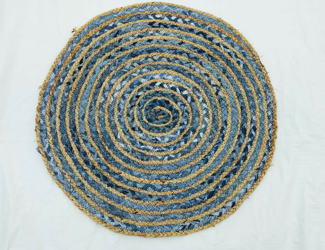 Handmade Jute Denim Round Rug: Boho Eco-Friendly Decor- on Lucasgift