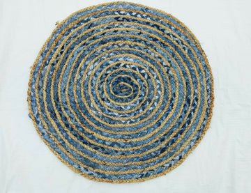 Handmade Jute Denim Round Rug: Boho Eco-Friendly Decor- on Lucasgift