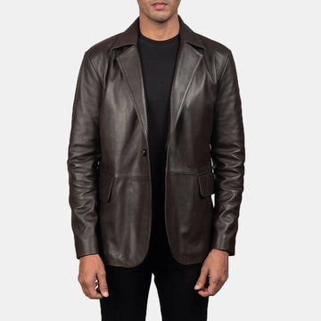 Men’s Brown Sheepskin Leather Blazer | Premium Genuine Leather Jacket for Winter & Formal Wear