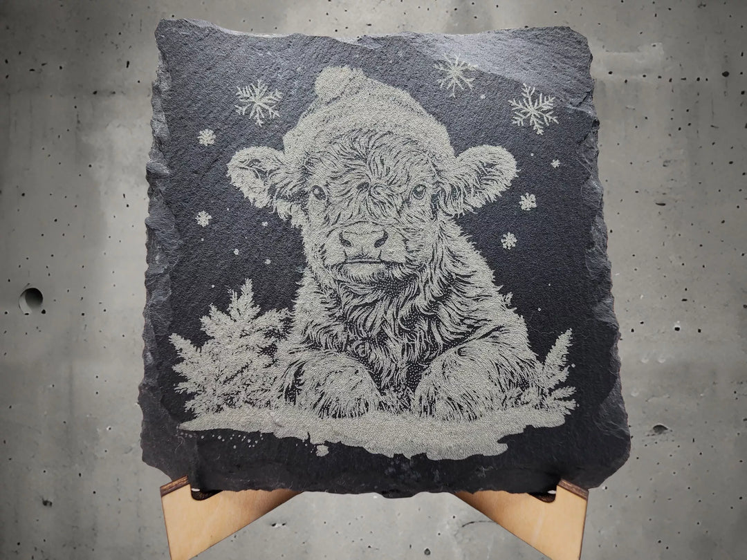 4 Highland Cows Winter Holiday Slate Coasters Set | Cozy Holiday Decor & Gift for Highland Cow Lovers- on Lucasgift