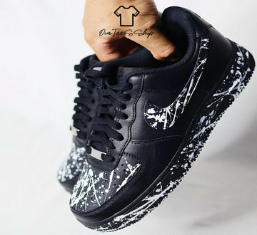 Custom Black Splatter AF1 Sneakers, Hand Painted Personalized Shoes