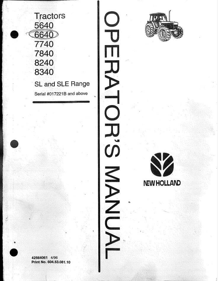 Ford 5640 6640 7740 7840 8240 8340 Tractor Operator's Repair Manual- on Lucasgift