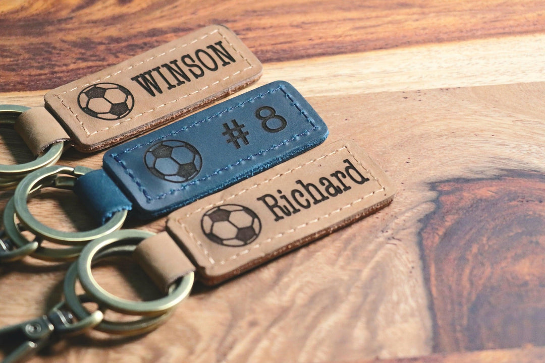 Soccer Personalized Keychain / Keyring / bag Tag / Name Tag - Leather Keychain- on Lucasgift