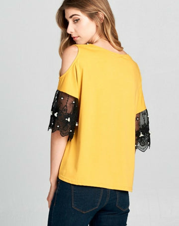 Crochet Lace Cold Shoulder Sleeves Top- on Lucasgift