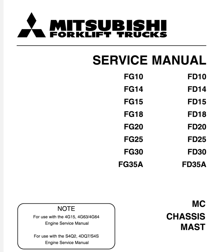 Mitsubishi Forklift FG15 FD15 FG18 FD18 SERVICE REPAIR SHOP MANUAL- on Lucasgift