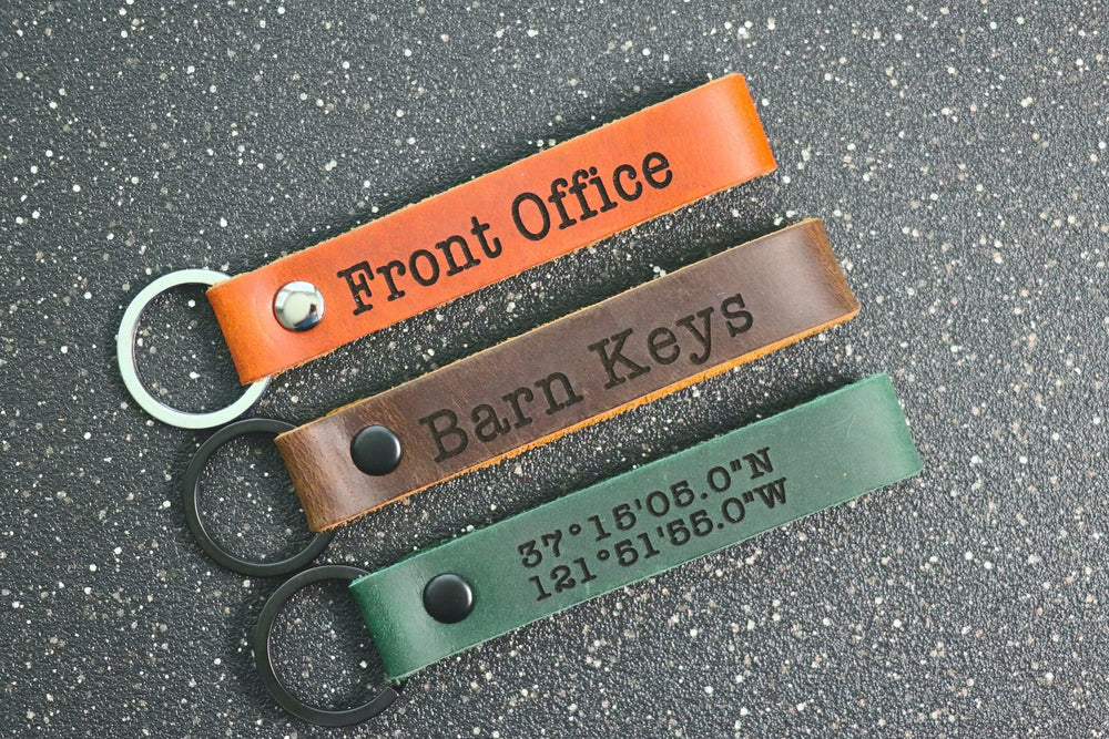 SLIM Personalized Leather Keychain, Personalized Coordinates Keychain, Where it All Began, 3 year Anniversary Gift. Mens gift, Mothers day gift- on Lucasgift